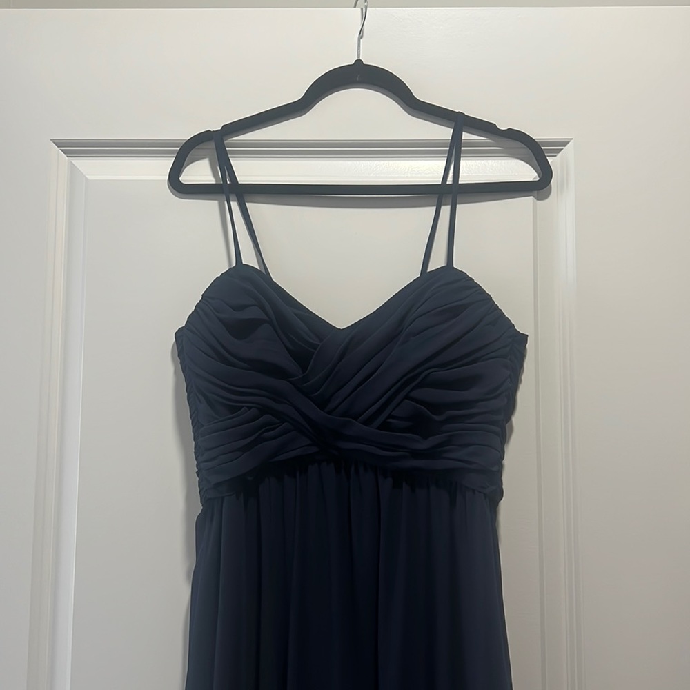 amsale navy bridesmaid dress